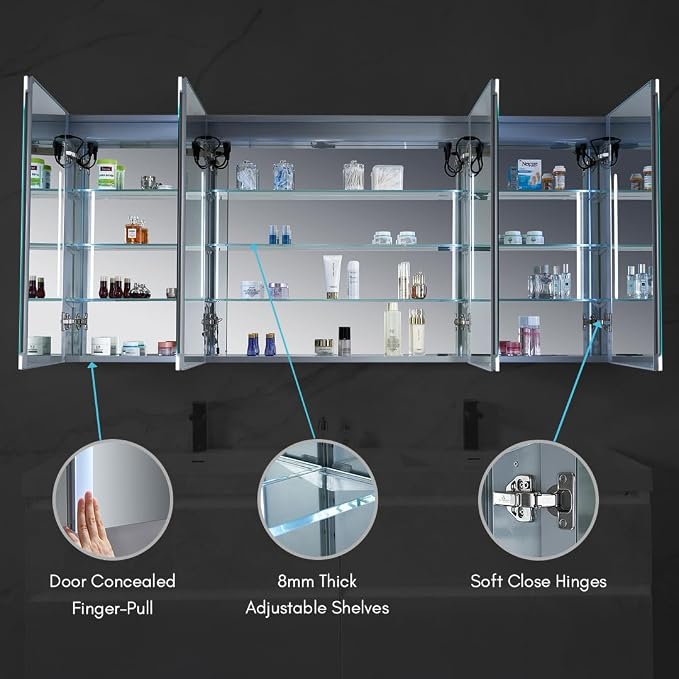 Blossom LED Lighted Bathroom Medicine Cabinet Mirror, Defogger, 30x26 | Bathroom Storage Cabinet, Medicine Cabinets Organizer, Vanity Mirror with Storage, Recessed/Surface Mount, Adjustable Shelves