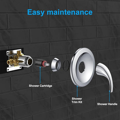EMBATHER Shower Faucet Set, Single Handle Control Shower Valve and Trim Kit, Shower Faucets Sets Complete with 6 Inch Rain Shower Head, Polished Chrome