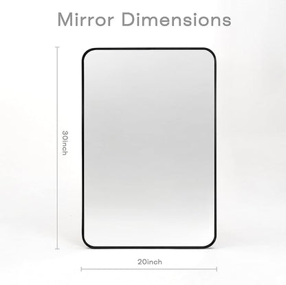 Wall Mount Mirror for Bathroom, Brush Black Metal Framed Rounded Corner Rectangular Vanity Mirror (20" x 30", Black)