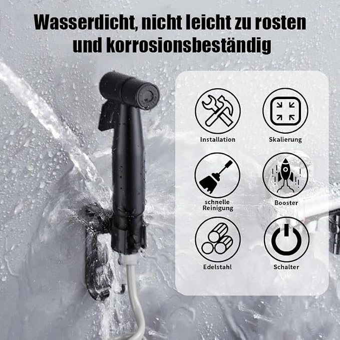 Handheld Bidet Sprayer for Toilet, Stainless Steel Bidet Head for Cloth Diaper, Pet Shower, Personal Hygiene Cleaning, G1/2 Hose Connectors (Black)
