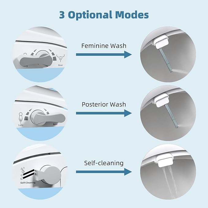 Hibbent Elongated Bidet Toilet Seat with Slow Close, Non-Electric Bidet Attachment for Toilet Seat with Dual Nozzle, Bidet Sprayer with Adjustable Self-Cleaning Nozzles, Brass T Adapter
