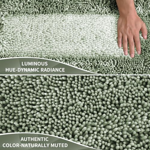 Yimobra Long Bathroom Rug Non Slip 44x24 Inch, Extra Thick Soft Absorbent Chenille Bath Mat, Machine Washable Bath Rugs for Bathroom Floor, Tub and Shower, Home Decor Accessories, Sage Green
