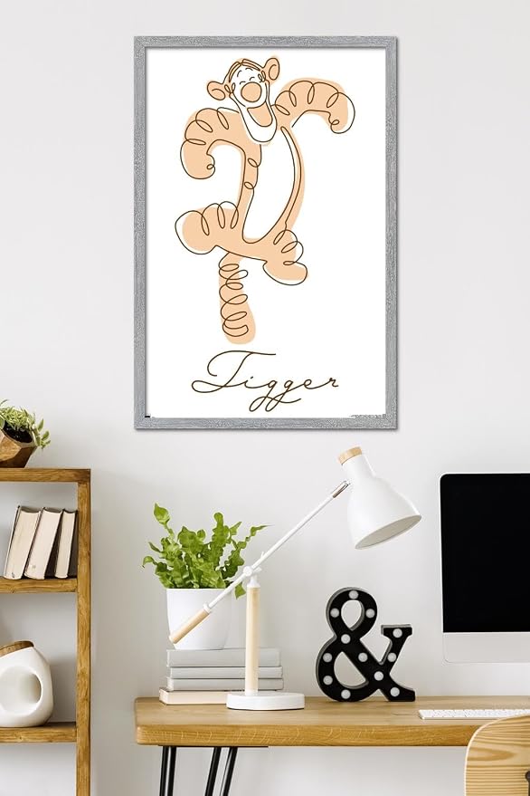 Trends International Disney Simple Moments Line Art - Tigger Wall Poster, 34L x 22.4W, Gray Framed Version