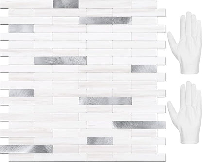 STICKGOO Peel and Stick Backsplash Tile, Stick on Backsplash for Kitchen and Bathroom, Dolomite White Marble Look PVC Mixed Metal Silver Self Adhesive Wall Tiles(10 Sheets)