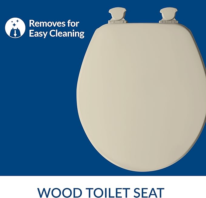 CHURCH 540EC 006 Toilet Seat with Easy Clean & Change Hinge, ROUND, Durable Enameled Wood, Bone