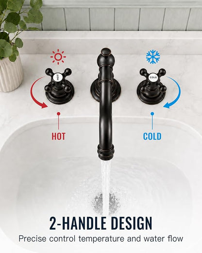 gotonovo Bathroom Faucet 3 Hole Vintage, Oil Rubbed Bronze, Hot Cold Label | Widespread Bathroom Sink Faucet 8 Inch 2 Cross Handles,Pop Up Drain,cUPC Supply Line,4-15.7” Install,for Vanity Farmhouse RV