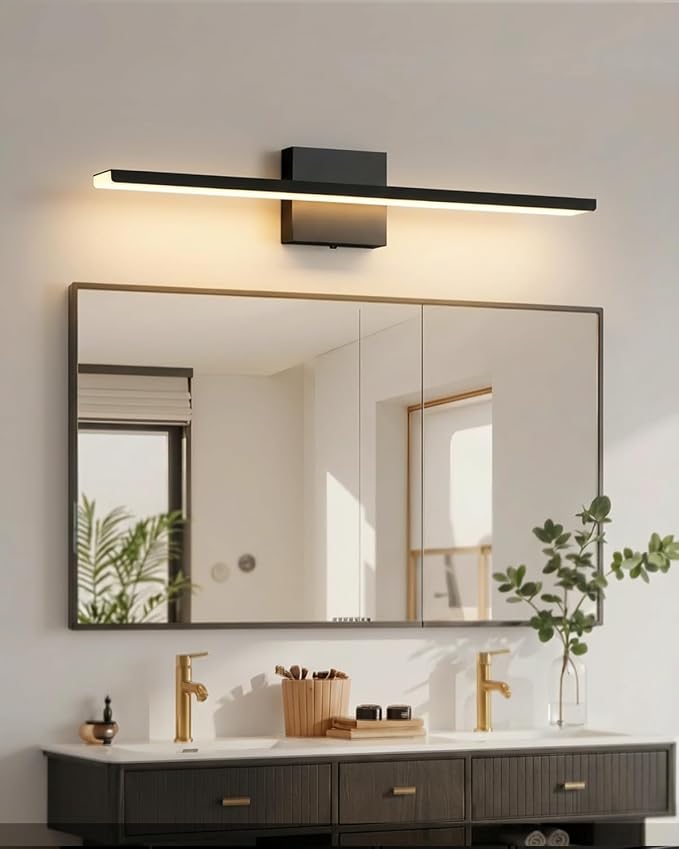 Modern LED Bathroom Light Fixtures,24inch (24.02'') 24W,2300 Lumen Dimmable Bathroom Vanity Lights Over Mirror,5CCT Black Vanity Lights for Bathroom Powder Room Washroom Restroom, ETL Certified