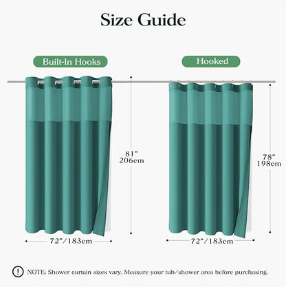 Seaweed Green Hook Free Waffle Shower Curtain & Snap Liner,72x81 | Less Time to install, 3 in 1 Fabric Shower Curtain and Liner Set with Magnets, Long, Shower Curtains for Bathroom