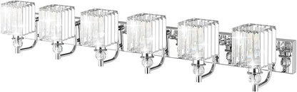 Ralbay Crystal Vanity Light 6 Light 48''Modern Chrome Bathroom Vanity Lighting Over Long Mirror Crystal Bathroom Wall Lighting Fixtures