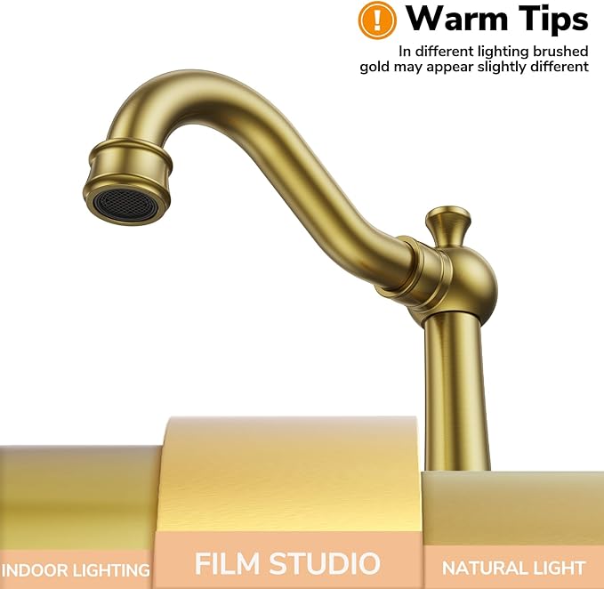 Hurran 8 Inch Widespread Bathroom Sink Faucet Brushed Gold, 3 Hole 2 Cross Handles Classic Vintage Antique Faucet with Metal Pop Up Drain and Supply Hoses for Vanity, RV, Farmhouse