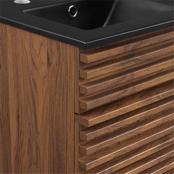 Modway Render 18" Bathroom Vanity with Sink in Walnut Black