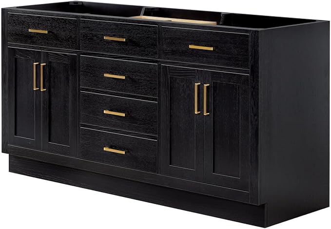 ARIEL Hepburn 66-inch Bathroom Vanity Base Cabinet,Solid Wood, 4 Soft Closing Doors, 6 Dovetail Drawers, Black Oak