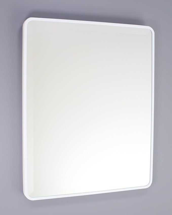 16x20 Austin Farmhouse Metal Framed Rounded Rectangle Recessed Bathroom Medicine Cabinet, Beveled Mirror, 14x18 in-Wall Opening, powder-coated Steel, Adjustable Glass Shelves, Magnet Close, White