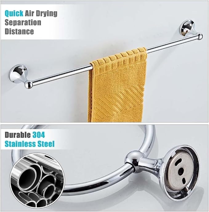 8 Piece Bathroom Accessory Set(Adjustable Towel Bar, Towel Ring, Toilet Paper Holder,Towel Hook), Wall Mounted Bathroom Hardware Accessories Set,Chrome