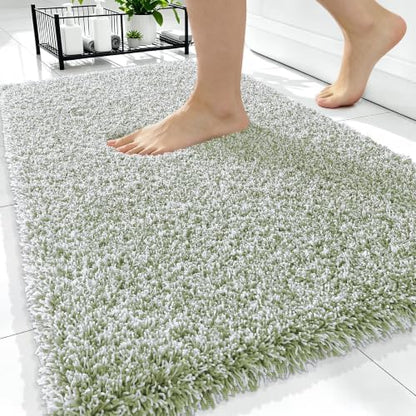 OLANLY Microfiber Bathroom Rugs 34x21, Quick Dry Mat, Sage Green and White
