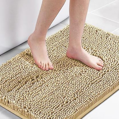 H.VERSAILTEX Bath Mat Bathroom Rug Bath Rugs for Bathroom Non Slip Bath Mats Extra Thick Chenille Rug 17" x 24" Absorbent Soft Shaggy Washable Dry Fast Plush Rugs for Bathtubs - Beige