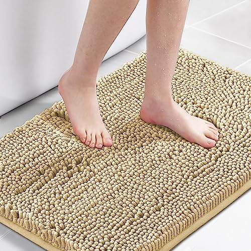 H.VERSAILTEX Ultra Soft Texture Chenille Plush Bath Rugs Floor Mats, Hand Tufted Bath Rug Non Slip Microfiber Door Mat for Kitchen/Entryway/Living Room, 32 by 20 inches, Beige