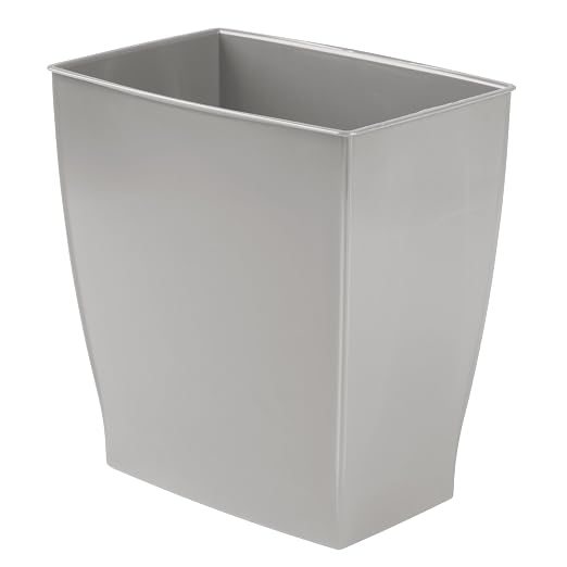 iDesign Small Plastic Bathroom Trash Can, Gray | Slim Rectangle, For Bedroom, Office, Dorm