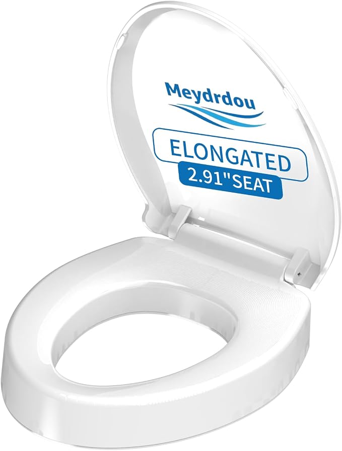 Raised Toilet Seat, Elongated 18.5", Soft Close | 2.91" elevated height, quick-release design, stable PP construction, easy installation, fits most standard elongated toilets