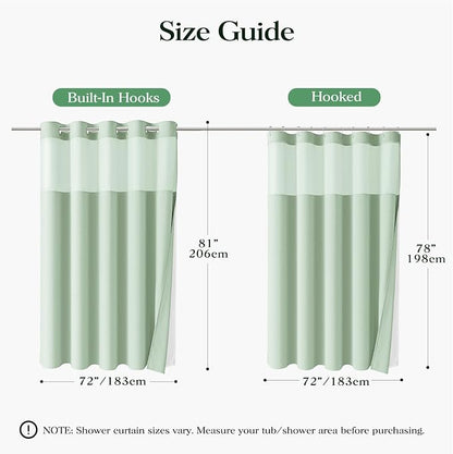 Mint Green Hook Free Waffle Shower Curtain & Snap-in Liner,72x81 | Less Time to install, 3 in 1 Fabric Shower Curtain and Liner Set with Magnets, Long, Shower Curtains for Bathroom