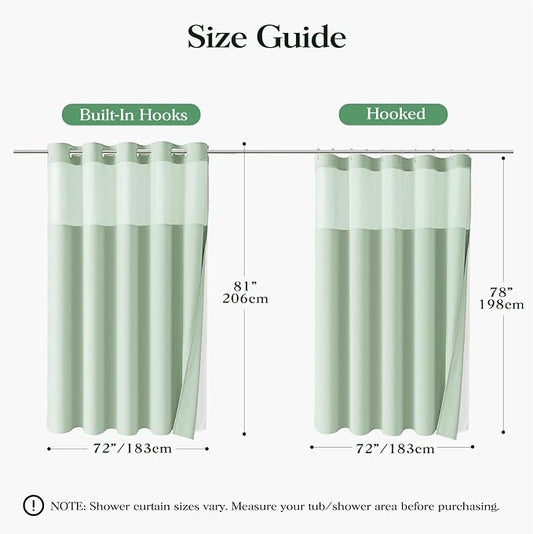 Mint Green Hook Free Waffle Shower Curtain & Snap-in Liner,72x81 | Less Time to install, 3 in 1 Fabric Shower Curtain and Liner Set with Magnets, Long, Shower Curtains for Bathroom