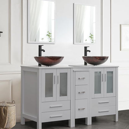 UEV 60" Modern Bathroom Vanity Set in Grey, Double Bathroom Vanities with Sink Combos and Removable Side Cabinet, Bathroom Vanity Set for Bathroom & Toilet,Mirror Not Included (A09)