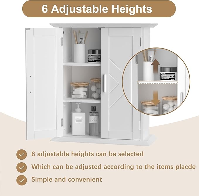 VECELO Medicine Cabinet Bathroom Wall Mount Storage with Adjustable Shelf and 2 Doors, White