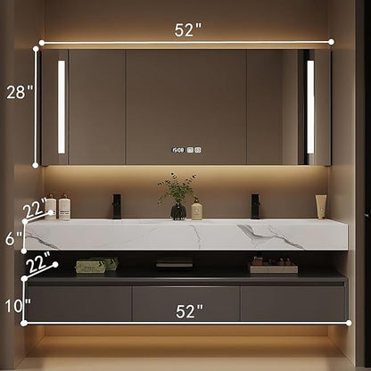 Bathroom Vanity with Sink - Single/Double Sink Bathroom Vanity Cabinet & LED Smart Defogger Mirror Cabinet Set, Modern Floating Vanity, Wall-Mounted Installation (52",Double Sink)