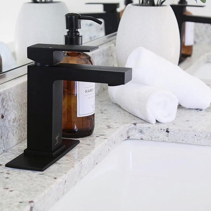 Lava Odoro Matte Black Bathroom Faucet 1 Hole, Modern Single Hole Bathroom Sink Faucet for Vanity with Pop up Drain Assembly, Deck Plate Included, 1.2 GPM Water Flow, BF307-B