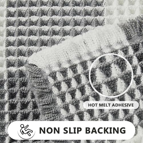 Arenarug Checkered Waffle Bath Mat, Super Absorbent Boho Farmhouse Bathroom Rugs Non Slip Washable, Ultra Soft Bath Rugs Mats with Tassels for Bathroom Floor, Grey White, 18"x30"