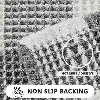 Arenarug Checkered Waffle Bath Mat, Super Absorbent Boho Farmhouse Bathroom Rugs Non Slip Washable, Ultra Soft Bath Rugs Mats with Tassels for Bathroom Floor, Grey White, 18"x30"