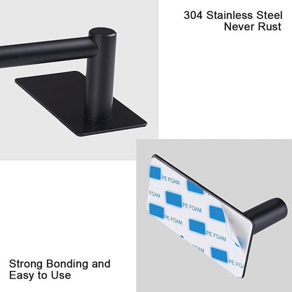 NearMoon Self Adhesive Bathroom Towel Bar- Stainless Steel Bath Wall Shelf Rack Hanging Towel Stick On Sticky Hanger Contemporary Style, NO Drilling (1 Pack, Matte Black, 24-Inch Towel Rack)