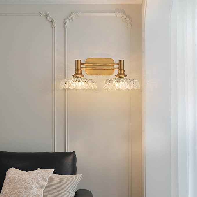 Vintage Wall Sconces 2-Light Bathroom Light Fixtures Brass Vanity Light Over Mirror for Bathroom Bedroom Hallway Farmhouse Vintage Lights