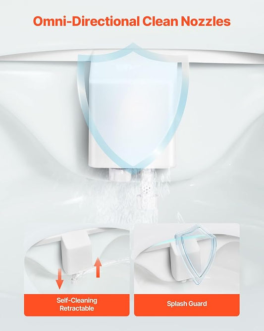 VEVOR Bidet Attachment for Toilet, Self-Cleaning Bidet Toilet Seat Attachment - Dual Retractable Nozzles, Adjustable Water Pressure, Easily Installed Cold Water Sprayer for Rear Feminine Wash, White