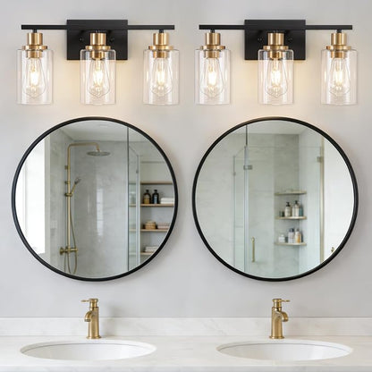 3 Light Bathroom Wall Light Fixture Vanity Wall Lights Over Mirror | Wall Sconce Lighting with Clear Glass Shades, Modern Wall Lights Wall Lamp for Mirror, Hallway Kitchen Bedroom Cabinet