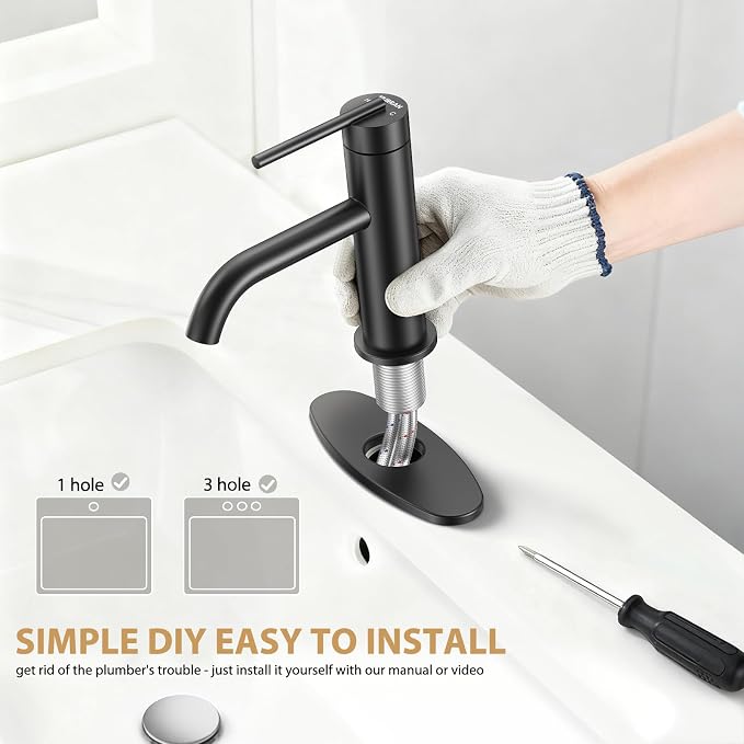 Black Bathroom Faucet for Single Handle,HURRAN Bathroom Faucet 1 Hole with Pop-up Drain and Deck,Fits 1 Hole or 3 Hole Installations for Vanity,Bathroom & RV