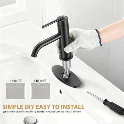 Black Bathroom Faucet for Single Handle,HURRAN Bathroom Faucet 1 Hole with Pop-up Drain and Deck,Fits 1 Hole or 3 Hole Installations for Vanity,Bathroom & RV
