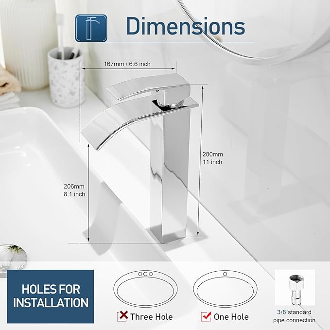 Chrome Vessel Sink Faucet Bathroom Faucets Tall Waterfall Bathroom Bowl Sink Faucet Rv Lavatory Faucet with Supply Hose