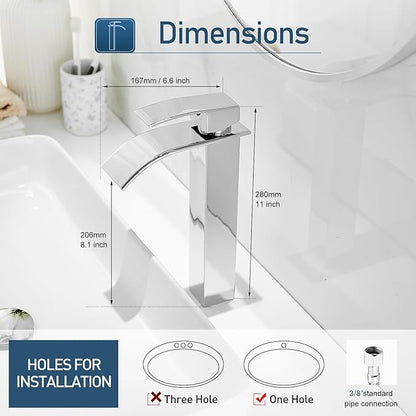 Chrome Vessel Sink Faucet Bathroom Faucets Tall Waterfall Bathroom Bowl Sink Faucet Rv Lavatory Faucet with Supply Hose