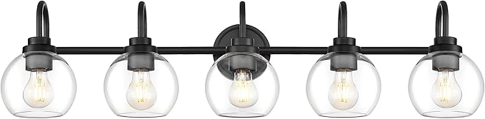 Bathroom Light Fixtures, 5-Light Matte Black Vanity Lights with Globe Clear Glass, 35 Inch Modern Vanity Lighting Fixtures Over Mirror, AD-22280-5W-BK