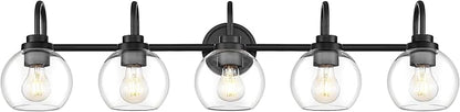 Bathroom Light Fixtures, 5-Light Matte Black Vanity Lights with Globe Clear Glass, 35 Inch Modern Vanity Lighting Fixtures Over Mirror, AD-22280-5W-BK