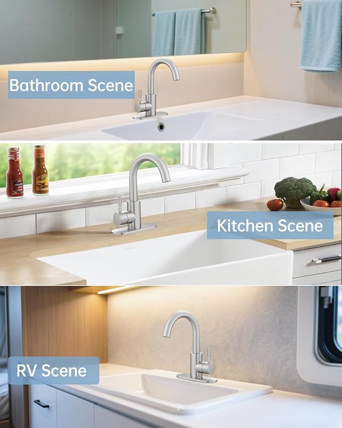 Fransiton Bathroom Faucets, Bar Sink Faucet Single Hole for Bathroom Kitchen Campers with Deck Plate Outdoor Faucet Vessel Farmhouse Vanity Lavatory (Brushed Nickel - C)
