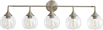 Bathroom Vanity Lights with Clear Glass Shade, E26 Base, Vanity Lighting Fixtures Over Mirror, 39 Inch Vanity Lights for Bathroom (Exclude E26 Bulb) (Brushed Nickel, 5-Lights)