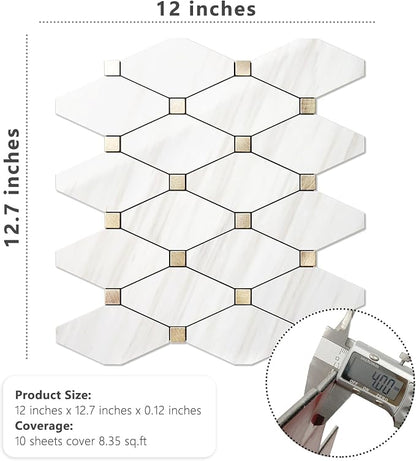 STICKGOO 10 Sheets Peel and Stick Backsplash, Polished Dolomite PVC Mixed Metal Gold Kitchen Backsplash, Stick on Backsplash Wall Tiles for Kitchen, Bathroom, RV