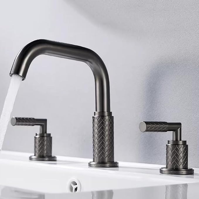 Bathroom Basin Mixer Faucet 3 Hole Brass Swivel Hot and Cold Water-Grey