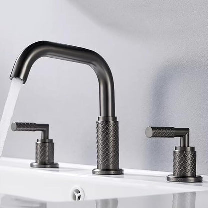 Bathroom Basin Mixer Faucet 3 Hole Brass Swivel Hot and Cold Water-Grey