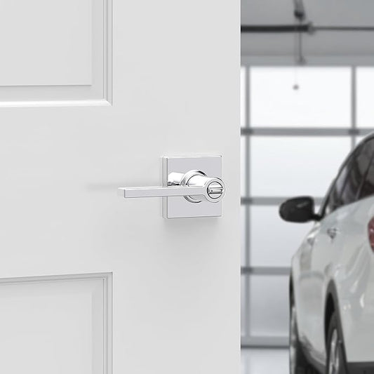 Kwikset Casey Entry Door Handle with Lock and Key, Secure Keyed Reversible Lever Exterior, for Front Entrance and Bedrooms, Polished Chrome, 10 Pack, Pick Resistant SmartKey Rekey Security