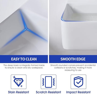 18.1 x 16.5 inch Modern White Rectangle Wall Mounted Bathroom Sink, Mini Floating Bathroom Vessel Sinks, Small Porcelain Corner Wall Mount Sink for Rvs, Restroom, Toilet
