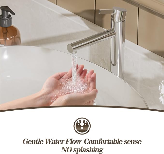 Chrome 1 Hole Tall Bathroom Vessel Sink Faucet, Single Hole Single Handle High Bathroom Faucet, with Pop Up Drain and Water Supply Line,FH01-C-V
