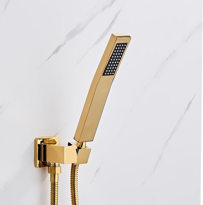 old square hand shower head, handheld shower head with hose,brass High pressure flushing With adjustable water supply elbow Wall-mounted connector Shower bracket and hose set